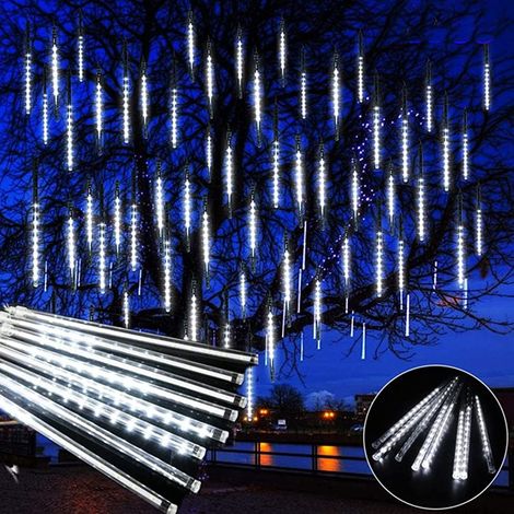 Lumières Météorite - 8 Tubes de 30 cm - 192 LED Multicolores - Effet Pluie Chutante - Pour Arbre de Noël Fête Mariage Extérieur - 1 Pièce (1/5)