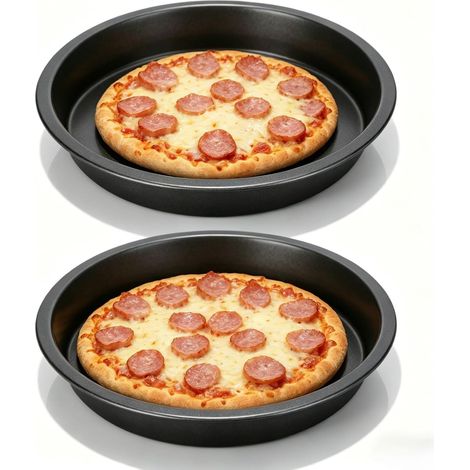 Plaque à pizza 2pcs, plaques à pizza rondes Plaque à pizza en acier au carbone pour four plaque à pizza ronde pour four cuisson plaque à pizza(9 Inch) (1/4)
