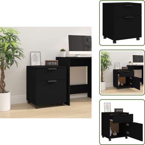 Mobiler Aktenschrank mit Rollen Schwarz 45x38x54 cm - Mobiler Aktschrannkasten - Holzschreibtisch - Büroorganisation - Rollcontainer - Schwarze Möbel (1/5)