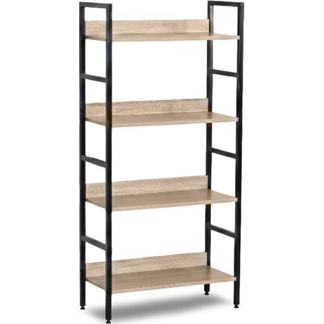 Estante Modular en Madera y Metal Nancy, Diseño Industrial, 126cm, Roble y Negro (1/3)