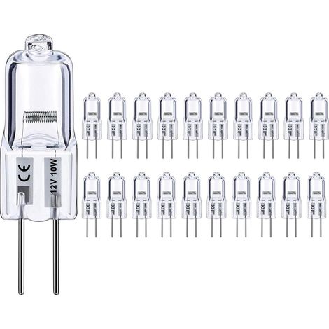 Lampadine G4, confezione da 20, lampadine alogene 12V 10W, attacco G4 a doppio pin, adatte per l'illuminazione di armadietti. (1/5)