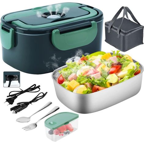 4-in-1 Electric Heated Lunch Box, 12V/24V/220V/240V, 1.5L, 60W, Stainless Steel, Rapid Heating Function, Removable Container, for Office, School, Travel, Car, with Insulated Bag (1/5)