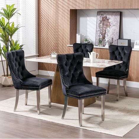 chaise salle a manger velours noir dossier haut montage OKMYHOME (1/5)