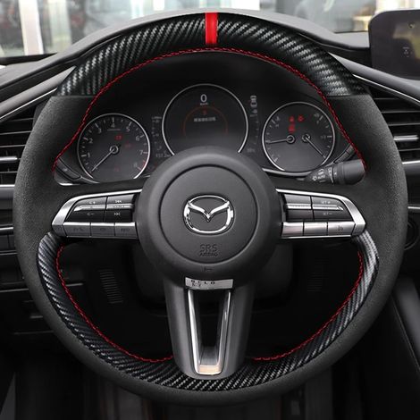(8-)Housse de volant sur mesure, parfaitement adaptée aux Mazda 3 Axela 2019-2021, CX-30 et MX-30 2020-2021. Accessoires intérieurs automobiles. (1/5)