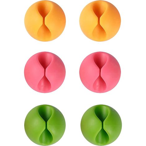 Fermacavi da scrivania, compatibili con tutti i computer, cavi di alimentazione, cavi di ricarica o cavi del mouse (6 pezzi, giallo, verde, rosso chiaro) - AquaForge (1/4)