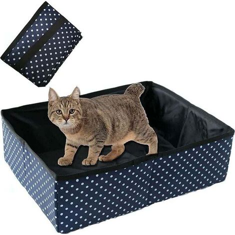 Litière Pliable Portable pour Chat général, étanche, Propre et Douce pour la Maison et l'extérieur - Bleu, L