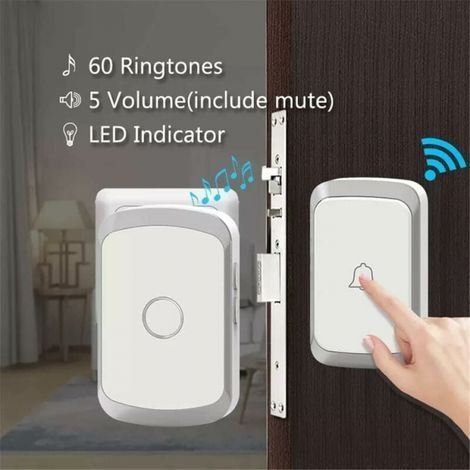 blanc Sonnette sans fil, sonnette LED intelligente domestique, 1 sonnette et 1 bouton dans un rayon de 300 mètres (1/5)