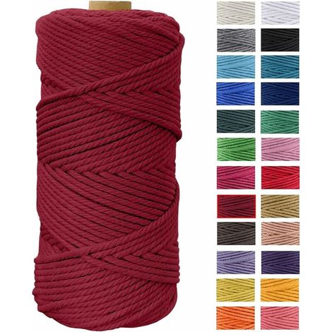 Corde Macramé - Coton Naturel 4 mm x 100 m - Pour Tentures Murales Attrape-Rêves Suspension de Plantes Décoration Intérieure - Vin Rouge (1/5)