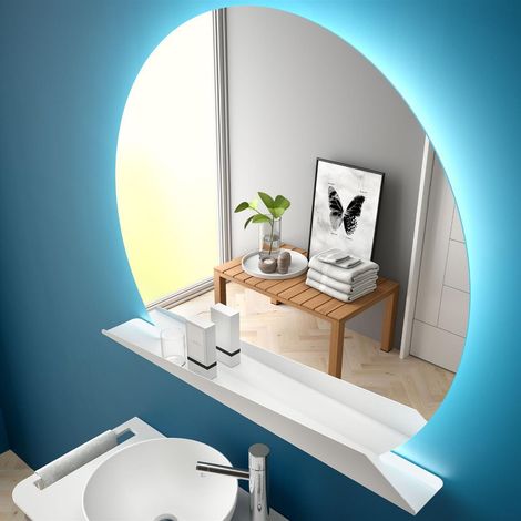 SUNRISE Miroir 800 Rounder miroir mural avec tablette, avec éclairage LED (1/4)