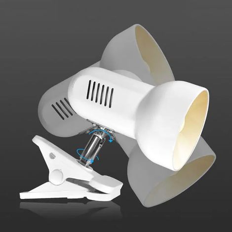 Lampe de bureau blanche E27 pour dortoir clip bricolage porte-lampe de table source de lumière remplaçable led lampe de table lampe clip pour la lecture câble blanc EU onoff