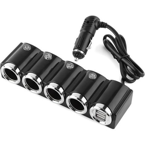 1 Adaptateur allume-cigare, 4 prises, 2 ports USB, 120W, voyant bleu, 12V/24V, véhicule (1/3)