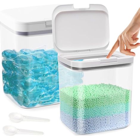 Lot de 2 Boîtes de Rangement pour Lessive, 2L Boîte à Détergent avec Couvercle, Récipient pour Poudre à Lessive avec Couvercle à Pression, Boite Lessive, Rangement Buanderie Organisation (1/5)