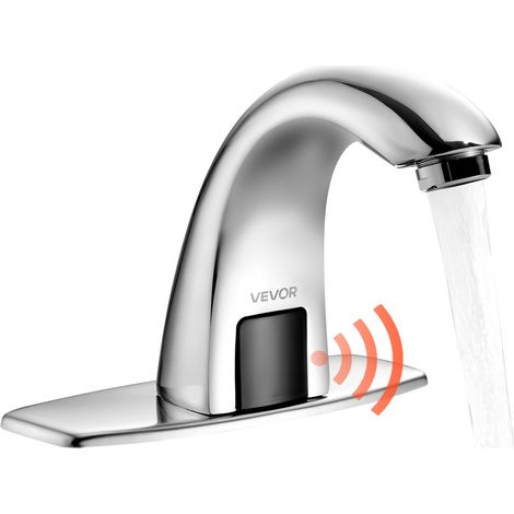 Robinet Automatique sans Contact, Mitigeur Lavabo à Capteur de Mouvement, Mélangeur d’Eau Chaude et Froide Température Réglable, pour Tuyau 9,5 mm, Bar Cuisine Salle de Bain, Chromé Argenté (1/5)