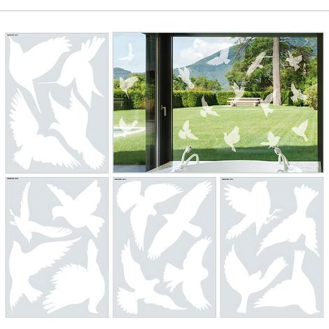 Lot de 4 Autocollants anti-collision pour oiseaux de fenêtre, Autocollants d'Oiseau Anti-Collision, Alarme D'oiseaux pour empêcher les gens et les oiseaux de frapper sur le verre (blanc) (1/5)