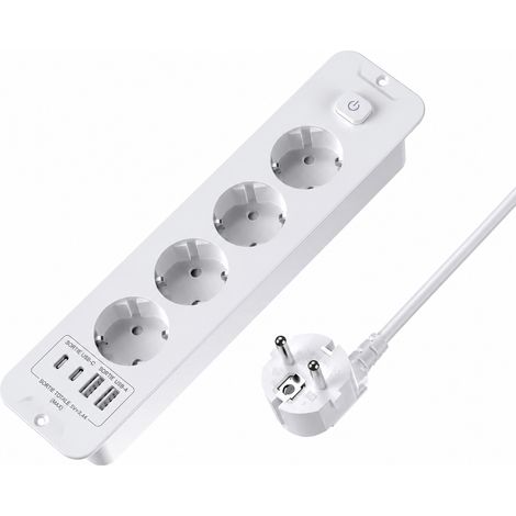 Multiprise standard européen 4 prises avec ports USB et interrupteur câble 2 m X4 Blanc blanc 490 g – Livraison gratuite (1/2)