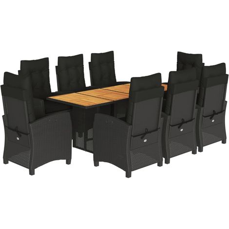 Maison Exclusive - 9-tlg. Garten-Essgruppe mit Kissen Schwarz Pol