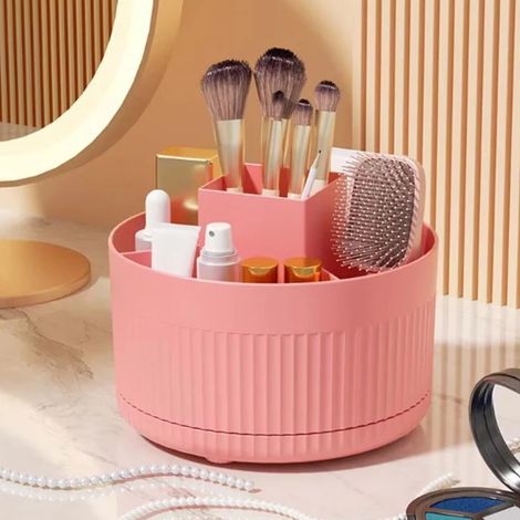 Boîte de rangement pour pinceaux de maquillage (rose), boîte de rangement pour pinceaux de maquillage rotative à 360° (1/4)