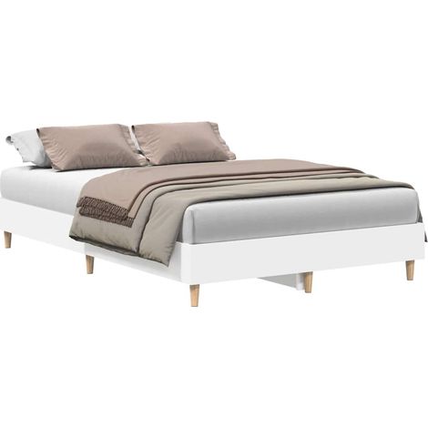 Lit double  Lit adulte  Cadre de lit sans matelas blanc 140x190 cm bois d'ingénierie (1/5)