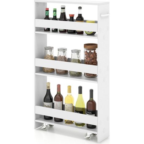 COSTWAY 3-tier Slim Storage Cart Narrow Rolling Kitchen Serving Cart w/ Open Shelves (1/5)