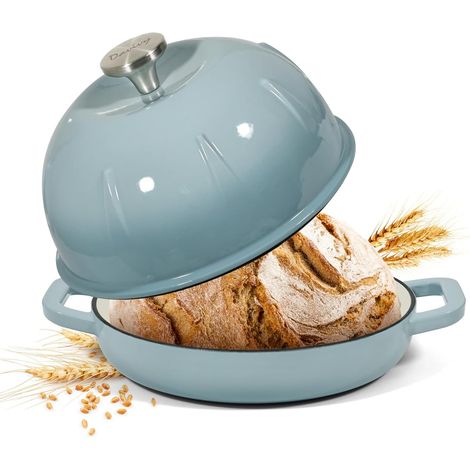 5L Enameled Cast Iron Sourdough Casserole Dish with Domed Lid, Cast Iron Bread Casserole - Standard, Sea Salt Blue (1/5)