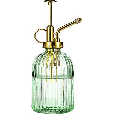 Glass Plant Mister Spray Bottle, 7.5" Green Glass Water Spray Bottle with Gold Top Pump Small Watering Can, Small Plant Sprayer Mister for Indoor Outdoor House Plant, Green+Gold (Green+Gold E) (1/5)