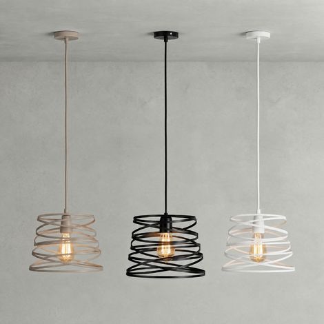 LAMPADARIO MODERNO A SOSPENSIONE CON PARALUME IN METALLO TRAFORATO A VORTICE ATTACCO E27 BIANCO NERO TORTORA - Colore Struttura:Tortora (1/5)