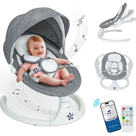 Transat balancelle bébé électrique, bluetooth musique, 5 vitesses de balancement, minuterie à 3 étapes et télécommande (1/5)