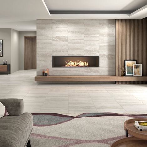 Grès cérame - PURE TRAVERTINE - GREY - Poli brillant - 59,2x59,2x1cm