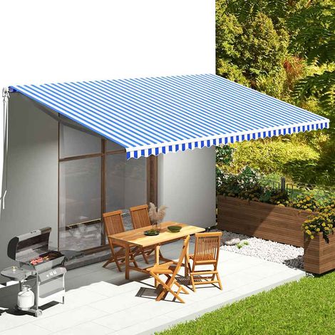 Toile de Remplacement pour Store Banne en Polyester Bleu et Blanc 600 x 350 cm - PANGIVO (1/5)