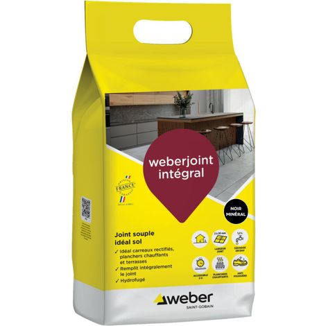 Weber Saint-Gobain Joint carrelage hydrofugé, 5kg, noir minéral, spécial carreaux rectifiés, planchers chauffants et terrasses ,Weberjoint intégral, de largeur de 2 à 20 mm (1/5)