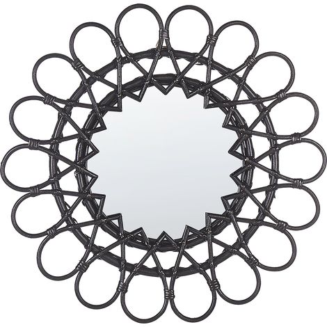 Espejo de pared marco de ratán negro ø 60 cm colgante sala de estar moderno Babai