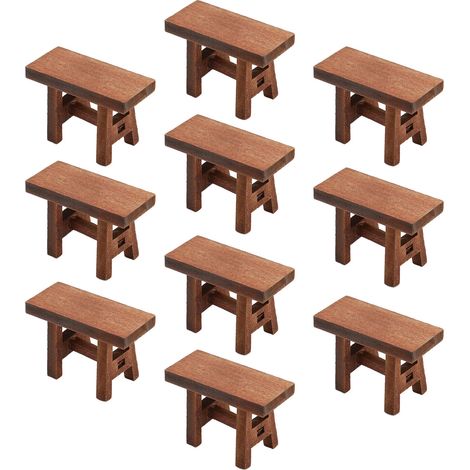 10 pièces Tabouret de Poupée Miniature en Bois Rétro pour Maison de Poupée Accessoire Décoratif (1/5)