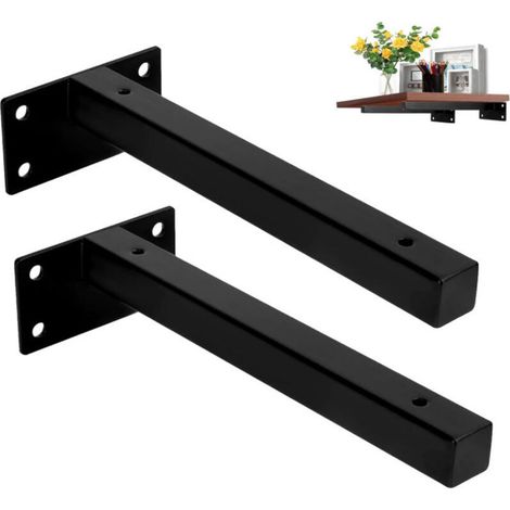 Lot de 2 supports d'étagère, 200 mm, pour charges lourdes, noirs, pour étagères flottantes, pour les bricoleurs