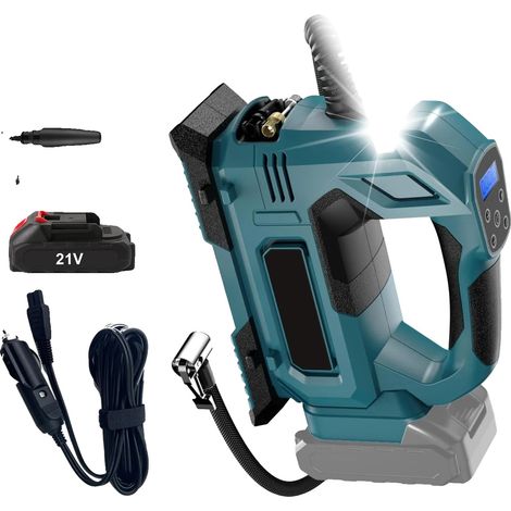 Compresseur de pneus sans fil, lumière LED, support d'alimentation double, 1 Batterie (1/2)