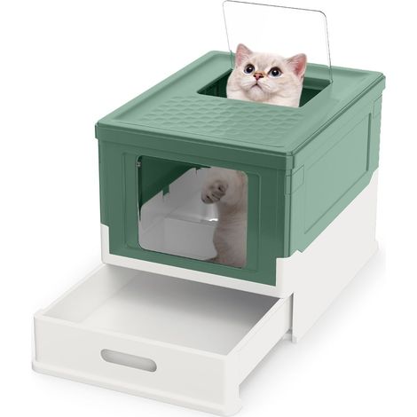 Faltbare Katzentoilette mit Deckel und ausziehbarer Schale, Grün