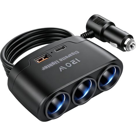 120W Prise Allume Cigare 12V/24V Chargeur Voiture Rapide avec 3 Prises et Ports USB C PD 3.0 (1/5)