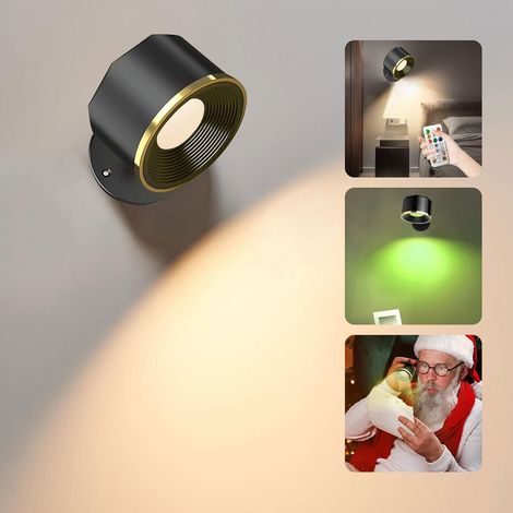 Applique murale LED d'intérieur, lampe murale sans fil avec télécommande tactile, port de chargement USB, lampe de chevet rechargeable (noir)
