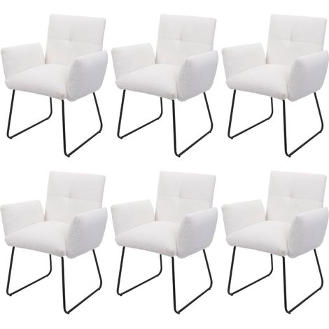 Set 6x sedie con seduta imbottita braccioli HHG-664 metallo tessuto bouclè bianco