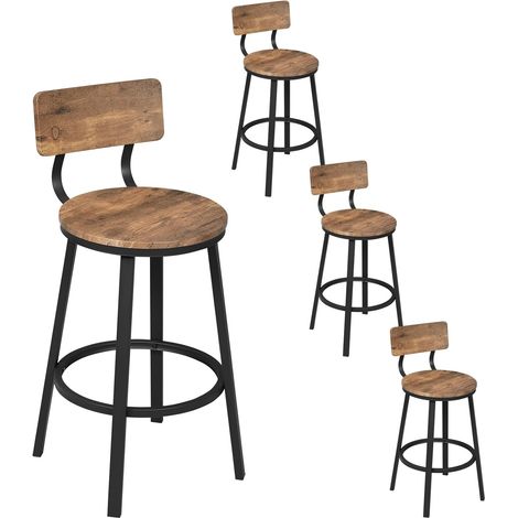 WOLTU Set di 4 Sgabelli da Bar con Schienale in Stile Industriale Vintage con Poggiapiedi Forma Rotonda, Marrone rustico