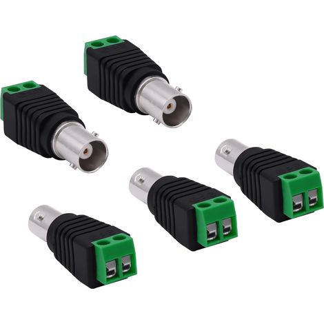 Lot de 5 connecteurs sans soudure à 2 broches pour caméra de surveillance CCTV, DVR, TV, vidéo (1/5)