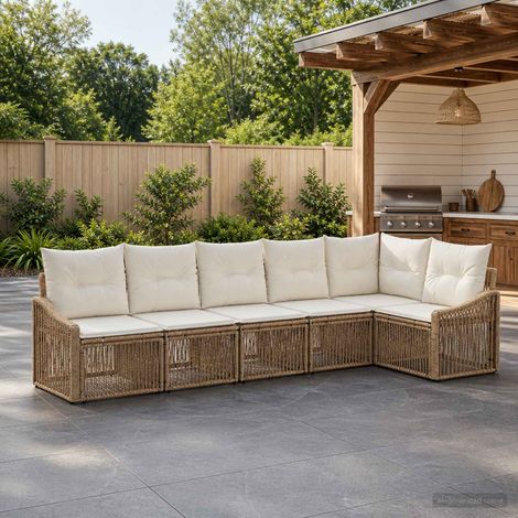 vidaXL Ensemble de canapé de jardin 6 pc Beige polyrotin (1/5)