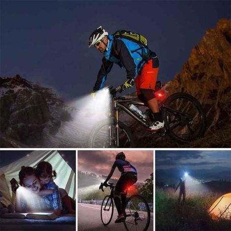 Éclairage Vélo, Ensemble Lumière Vélo LED Puissante USB Rechargeable Avant et Arrière, Lampe Vélo Etanche 5 Modes Phare de Vélo (1/4)