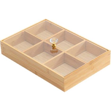 Plateau à apéritif en bambou à 6 compartiments pour fête à la maison, plateau de service pour fruits secs et bonbons (1/5)