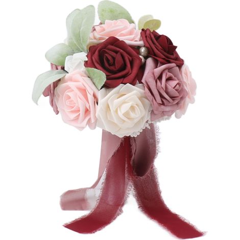 Bouquet de mariée aux couleurs vives, composé de fleurs romantiques et élégantes, fait main, idéal pour les fêtes, les bureaux, les boutiques, les jardins et les mariages. Dimensions : 26 x 20 cm (typ (1/5)