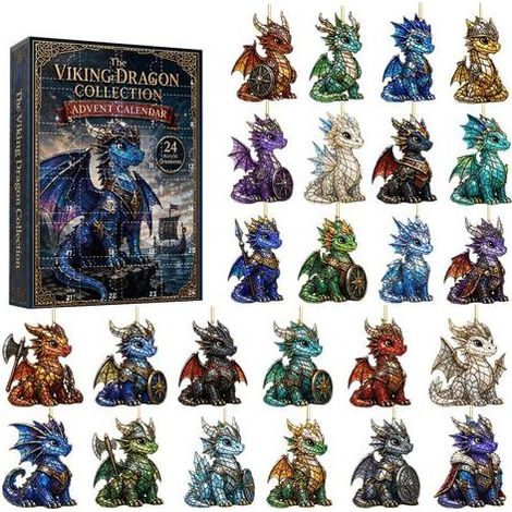 Boîte surprise de Noël, calendrier de l'Avent, porte-clés acrylique dragon viking, boîte surprise porte-clés de Noël (1/5)