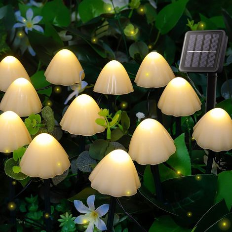 Guirlande lumineuse solaire - Mini lampes solaires en forme de champignon - 3,5 m, 10 LED - 8 modes - Lumière blanche chaude (1/5)
