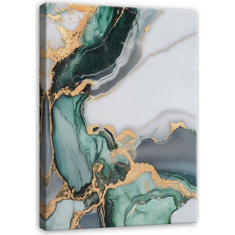 Peinture abstraite marbre vert or pour chambre salon sur toile 120x80 (1/3)