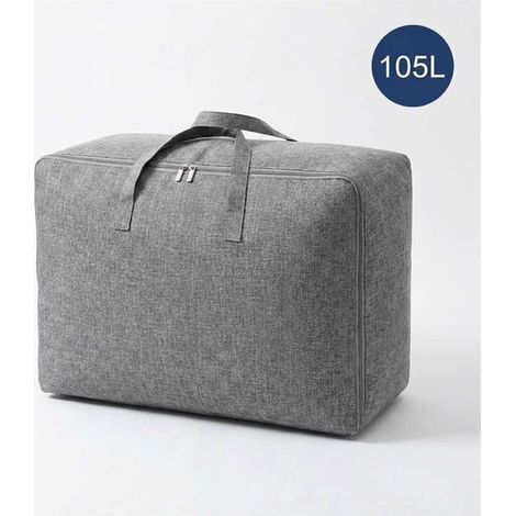 Sac de rangement XXL – 70x50x30 cm – Gris – Fermeture éclair – Couvertures, vêtements, coussins – Pliable (1/5)