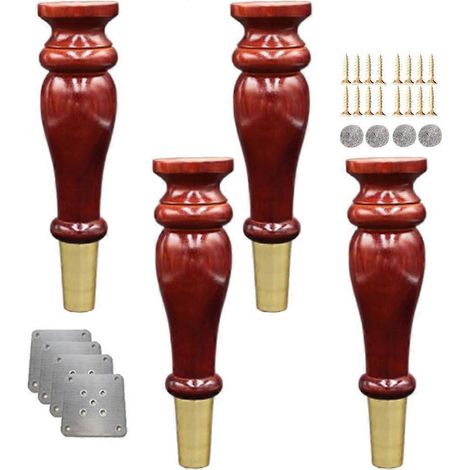 Quatre pieds de canapé en forme de gourde, pieds de meubles en bois massif, embouts en laiton, adaptés aux meubles TV, bureaux, meubles de cuisine, etc. Remplaçables (couleur noyer, 15 cm/5,9 pouces)  (1/5)