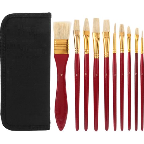 10 Pinceaux à Peinture à l'Huile, Bois Durable & Nylon, Texture Brillante, Usage Polyvalent, Lot de 10 avec Sac de Rangement (1/5)